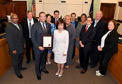 Lon Horwedel UA Director of Education and Training Chris Haslinger, Local 190 Business Manager Kevin Groeb, Washtenaw Community College President Dr. Rose B. Bellanca and WCCVB President and CEO Mary Kerr pose with the Washtenaw County Board of Commissioners during an August 2 meeting. Lon Horwedel UA Director of Education and Training Chris Haslinger, Local 190 Business Manager Kevin Groeb, Washtenaw Community College President Dr. Rose B. Bellanca and WCCVB President and CEO Mary Kerr pose with the Washtenaw County Board of Commissioners during an August 2 meeting.