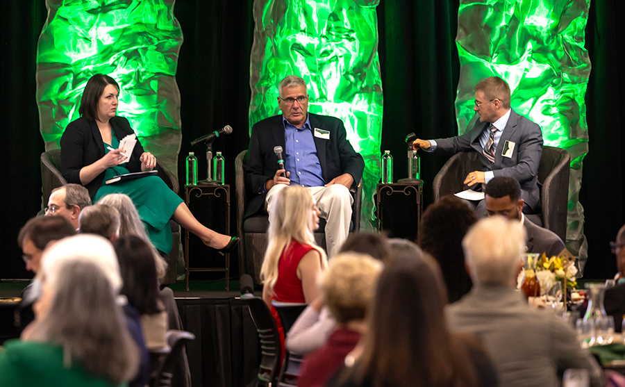 Q&A session on stage during Washtenaw County Economic Outlook presentation.