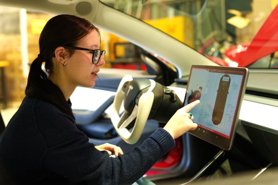 Student in vehicle for CTE Month