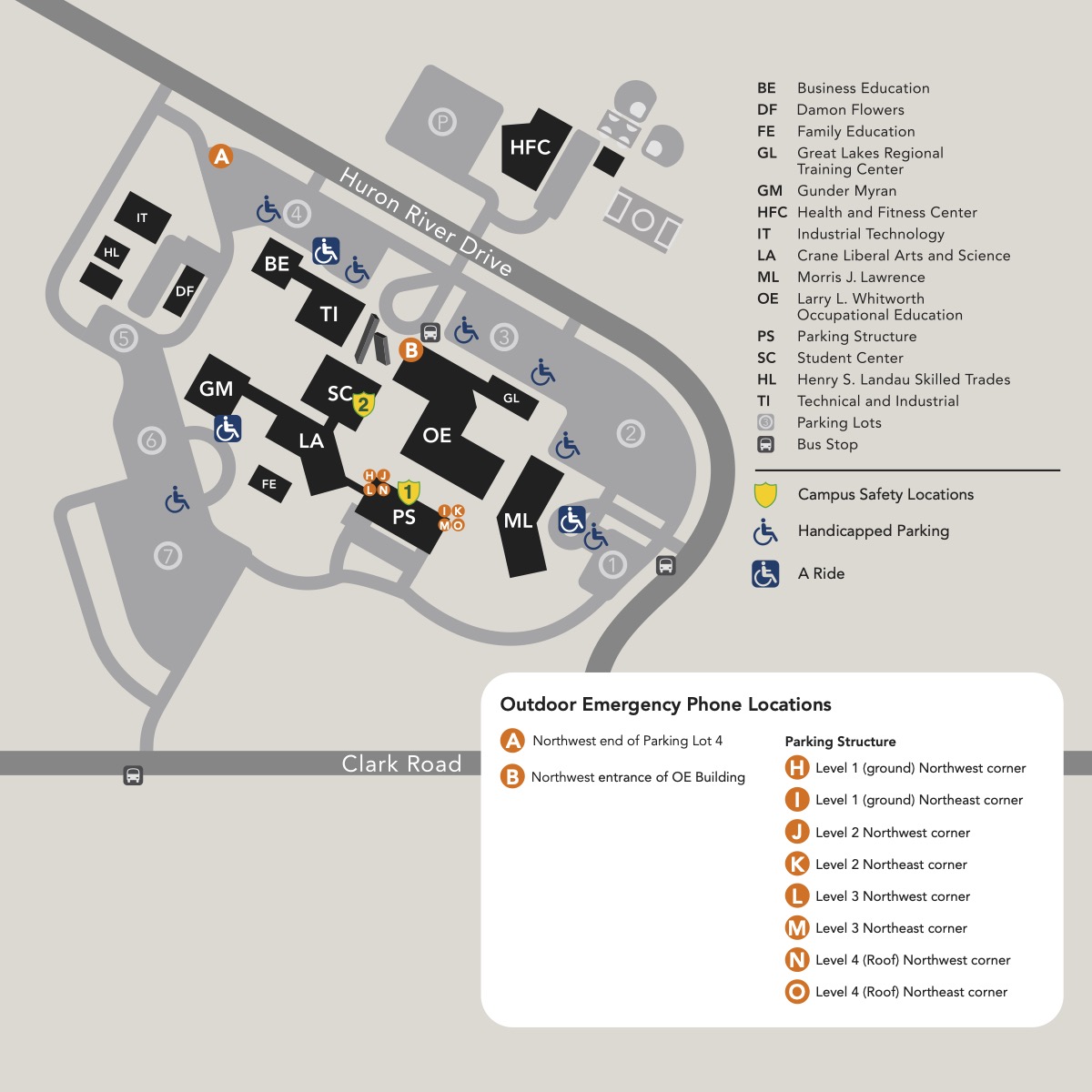 A map of indoor house phones and outdoor emergency phones A map of indoor house phones and outdoor emergency phones