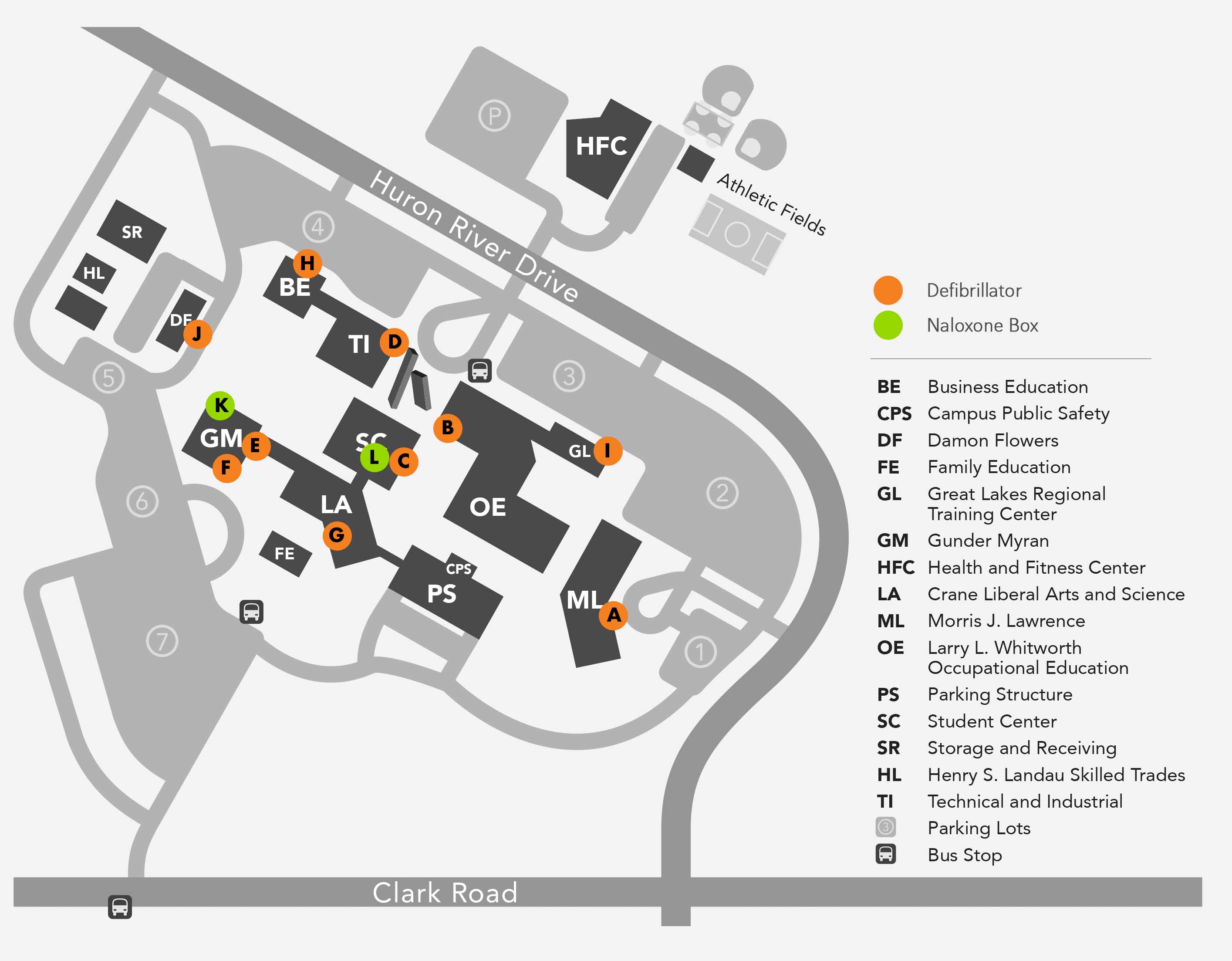 Location of Defibrillators on campus